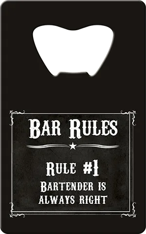 Bar Rules Card Bottle Opener Front