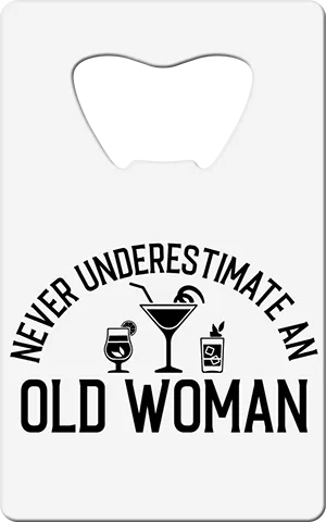 Old Woman Bartender Card Bottle Opener Front