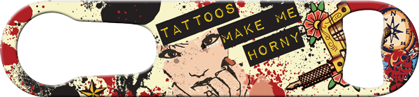 Tattoos Horny Pour Spout Remover Custom Bottle Opener Front