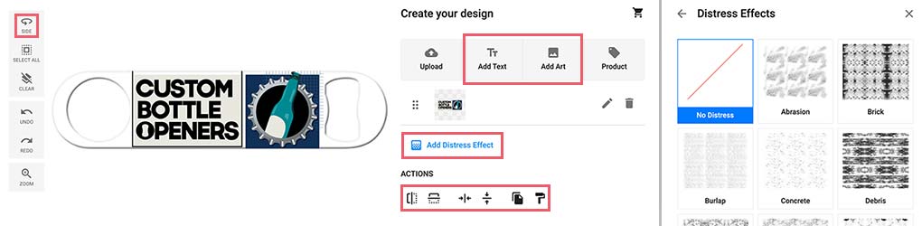 Customize your design — adjust size, align, and add effects