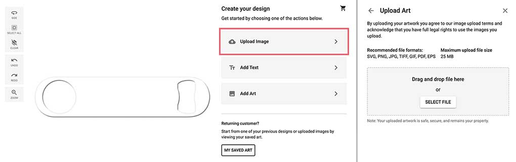 Upload your artwork into the designer tool