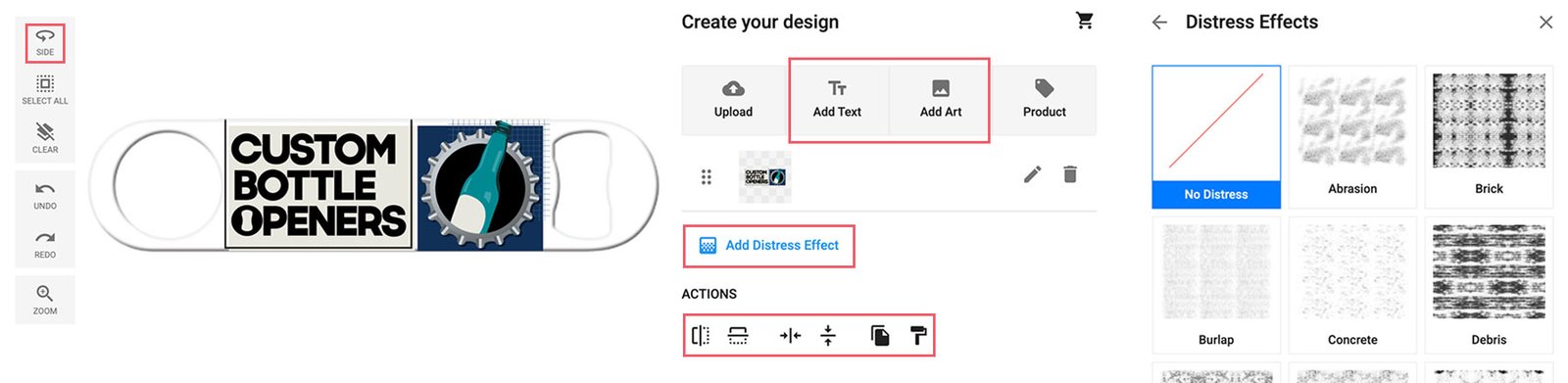 Customize your design — adjust size, align, and add effects