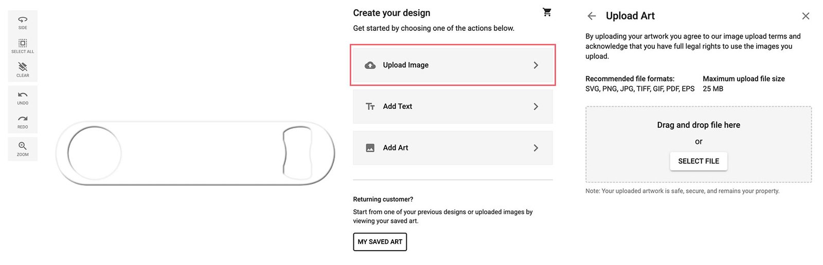 Choose your custom bottle opener color and launch designer tool