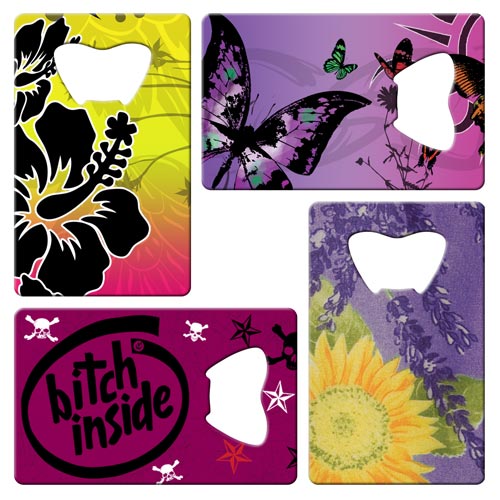 Cute and girly business card bottle openers