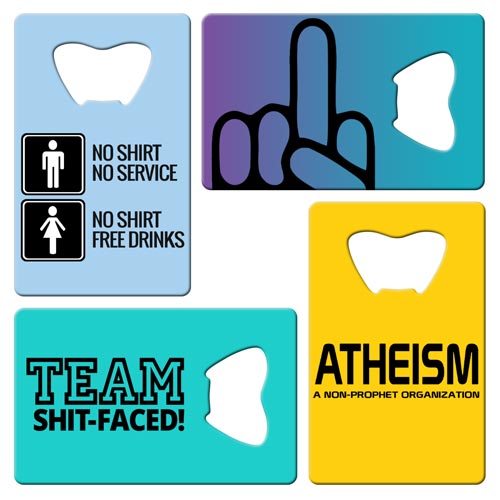 Fun and humor business card bottle openers
