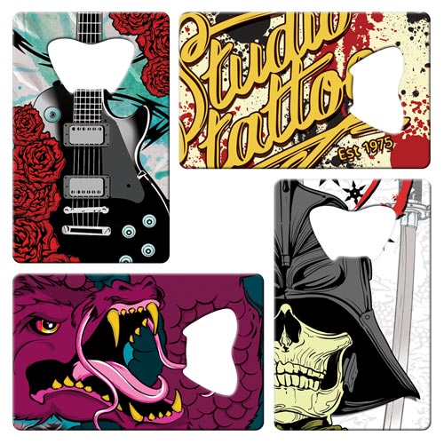 Hardcore and badass business card bottle openers