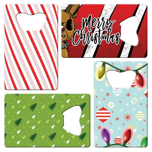 Holiday business card bottle openers