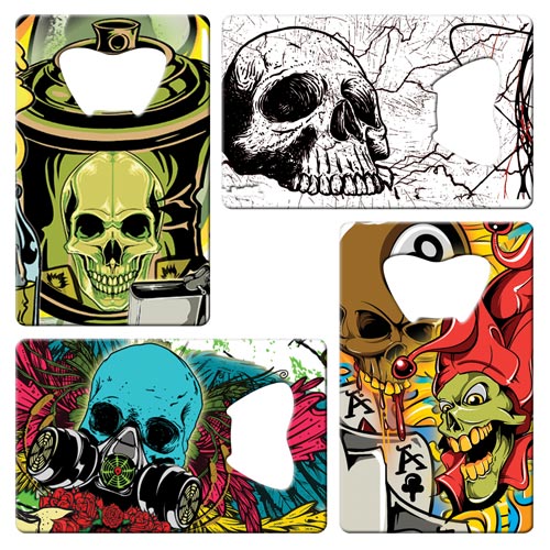 Skulls and bones business card bottle openers